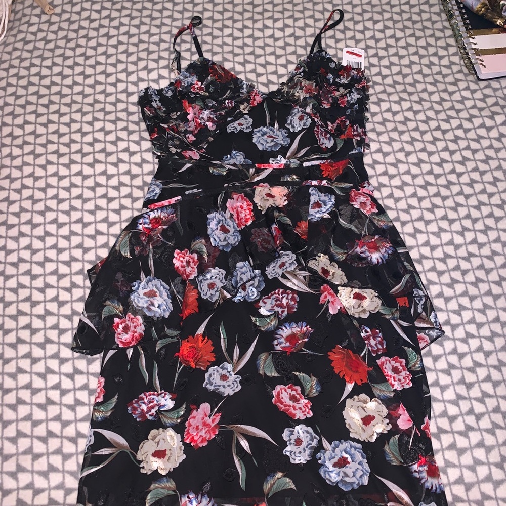 Embellished floral print midi dress